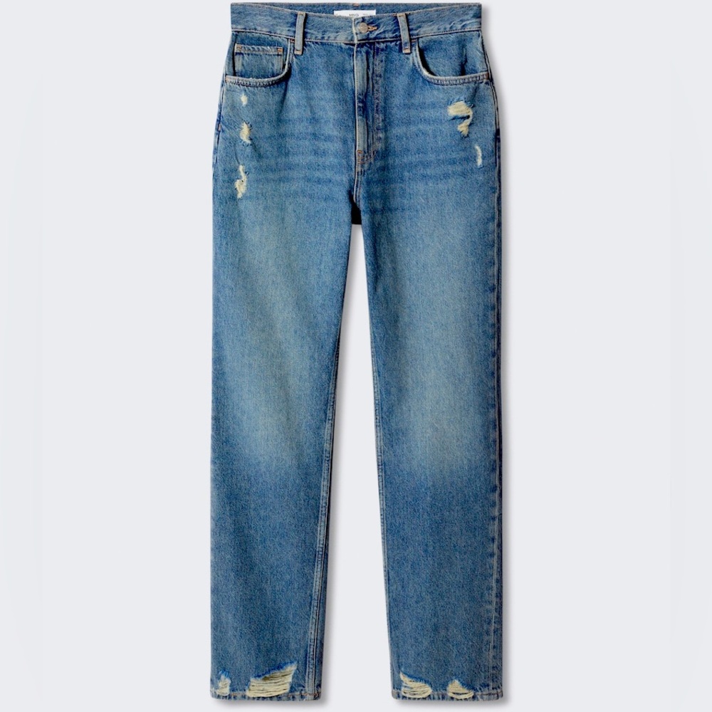 Mango Distressed High-Rise Straight Leg Jeans | Size 4 | 30” Inseam